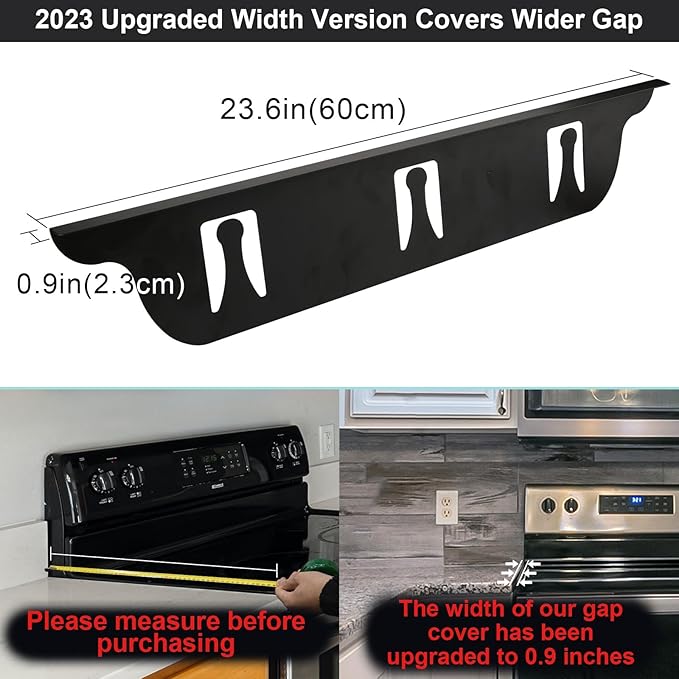 Stove Gap Covers - Stainless Steel, Stove Gap Filler | Oven Gap Cover | Heat Resistant & Easy To Clean Stove Counter Gap Cover | Gaps Filler Between Stove and Counter Guard (Black, 23.5"L, 0.9" W)