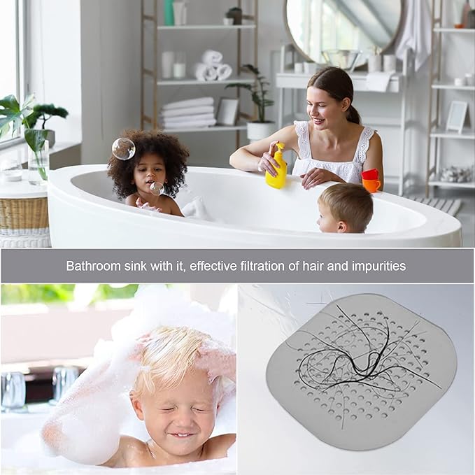 2 Pieces Shower Drain Hair Catcher Bathtub Stopper Home Drain Protectors Drain Cover with Sucker Water Trap Sink Cover for Bathroom Bathtub and Kitchen (Grey,Grey)