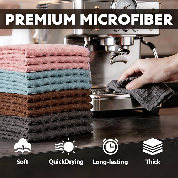 Cotton Waffle Weave Kitchen Dish Cloths (12" x 12"12 Pack), Reusable Absorbent Microfiber Cleaning Cloths, Kitchen Cleaning Cloths, Lint-Resistant Kitchen Towels, Kitchen Cloths for Cleaning Counters