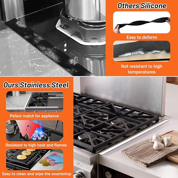 Stove Gap Covers Stainless Steel (2PCS),Stove Gap Filler,Range Trim Kit,Stove Gap Guard for Kitchen Oven Between Stovetop and Counter,Easy Clean Heat Resistant,Adjustable Length 13.8'' to 27.5'',White