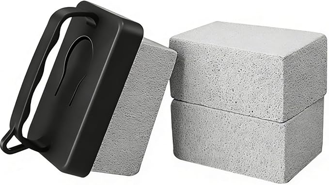 3-Pack Grill Pumice Stone for Cleaning Kit with Heat-Resistant Handle, Pumice Grill Brick, Reusable Griddle & BBQ Scrubber for Stain Removal