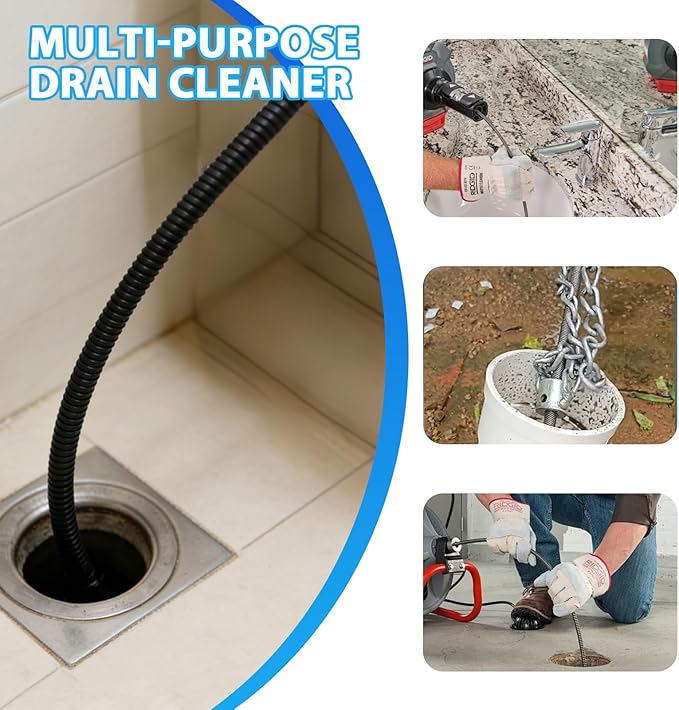 Flex‑Shaft Sewer Descaling Chain, Push-Type Rotary Cable Sewer Dredg, Multi-Purpose PVC Pipe Maintenance Tool for 16mm Spring