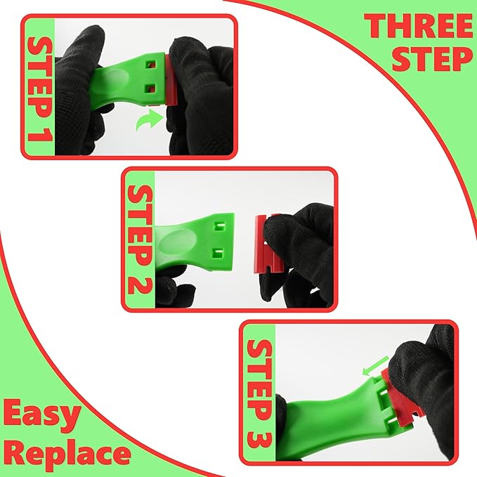 2-Pack Plastic Razor Scraper Tool with 8 Double-Edged Blades - Scratch-Free Sticker & Decal Remover for Car Windshield, Glass, Kitchen Cooktop, Label & Glue Residue - Safe Ergonomic Cleaning Gadget