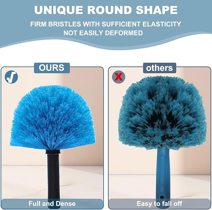 2 Pack Blue Twist-On Cobweb Duster Head Brush // Spider Web Brush for Outdoor & Indoor Web Cleaning // Fits Standard Acme Threaded Poles // Brush Head Only