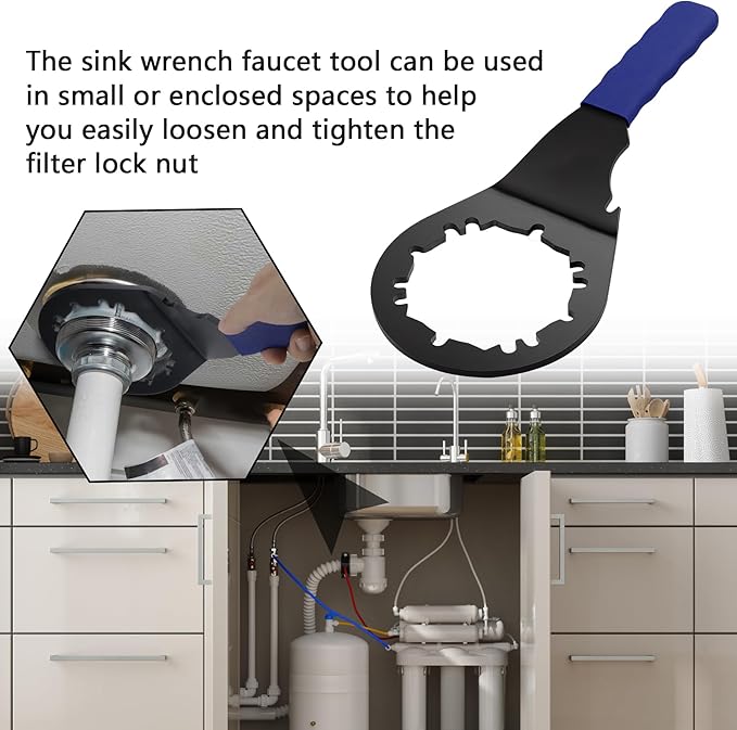 Sink Drain Wrench Universal Under Sink Wrench Faucet Tool Fit for Hex Nuts and All 4, 6 and 8 Tab Locking Nuts on strainer drains Loosen and Tighten the Filter Lock Nut