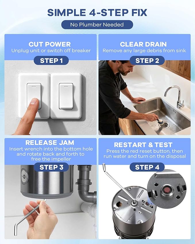 Garbage Disposal Wrench, Upgrade Steel Allen Wrench Tool with Extended Grip, Compatible with InSinkErator, Waste King, Moen Garbage Disposals tool to Unjam Unclog Kitchen Sink