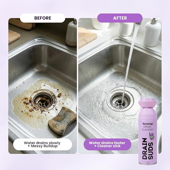 Foaming Drain Cleaner, Sink Cleaner and Deodorizer, Drain Clog Remover for Kitchen Sinks, Bathrooms, Shower Drains, Tubs, Washbasin, Clogged Pipe Opener, Lavender, 1 Pack
