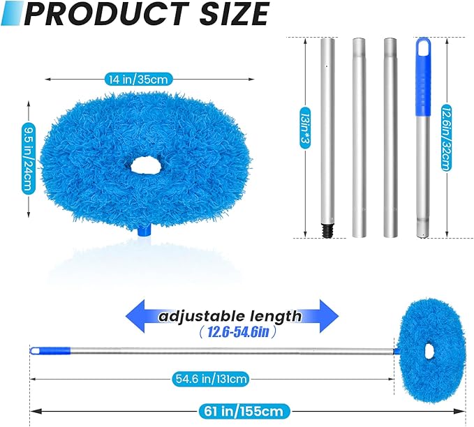 Ceiling Fan Cleaner Duster,Reusable Microfiber Duster with Extension Pole,13 to 50 Inch Removable Fan Blade Cleaner for Cleaning,Furniture,Bookshelves,Door,Window Top(2Head)