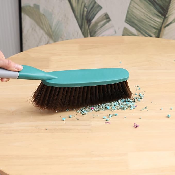 1 Pack 15" Hand Broom Brush,Soft Bristle Cleaning Brush,Crumb Debris Sweeping Brush,Dusting Brush,Comfort for Bed Car Couch Desk Sofa Furniture Clothes,Small Particles Hair Remover(Green)