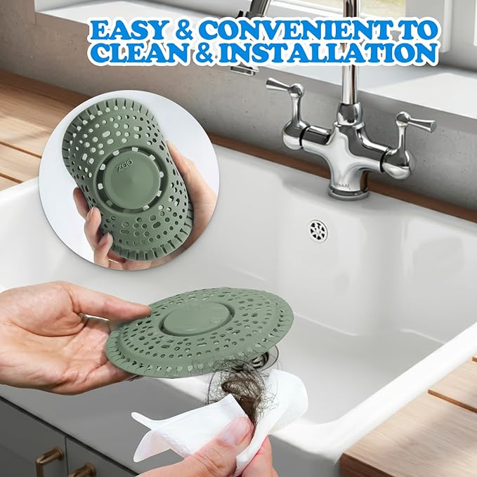 zaa Shower Drain Hair Catcher, 2 Pack Premium Silicone Drain Protector & Shower Drain Cover, Shower Installation Kits for Flat Drains of Shower Room, Bathroom, Dark Green
