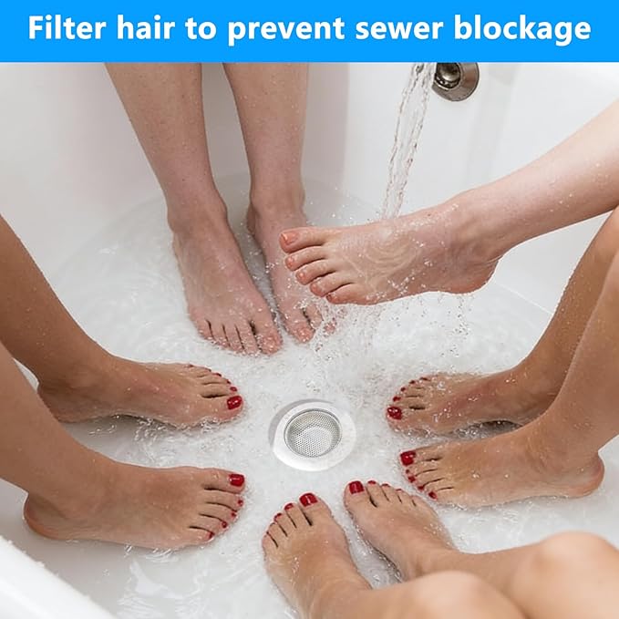 2PCS Sink Drain Strainer Set -Stainless Steel Shower Hair Catcher Included 4.5 Inch Outer Diameter - Prevent Clogs and Keep Drains Clear in Bathroom and Kitchen Sinks