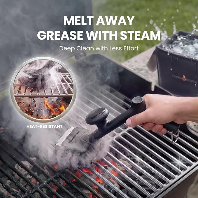ThermoMaven BBQ Grill Brush Bristle Free - 17" Safe Steam Grill Cleaner Brush with Scraper and 5 Brush Heads for Porcelain/Gas/Charcoal Grill Outdoor Grill Barbecue Cleaner