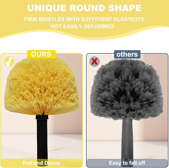 2 Pack Twist-On Cobweb Duster Head Brush - Efficient Indoor & Outdoor Spider Web Cleaning Solution - Fits Standard Acme Threaded Poles - Duster Brush Head Only - Yellow