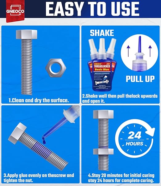 ThreadLocker Blue, Thread Lock Medium Strength Lock Tight for Nuts, Bolts, Fasteners and Metals, Anaerobic Curing Metal Glue to Prevent Loosening and Corrosion (medium-50ml)