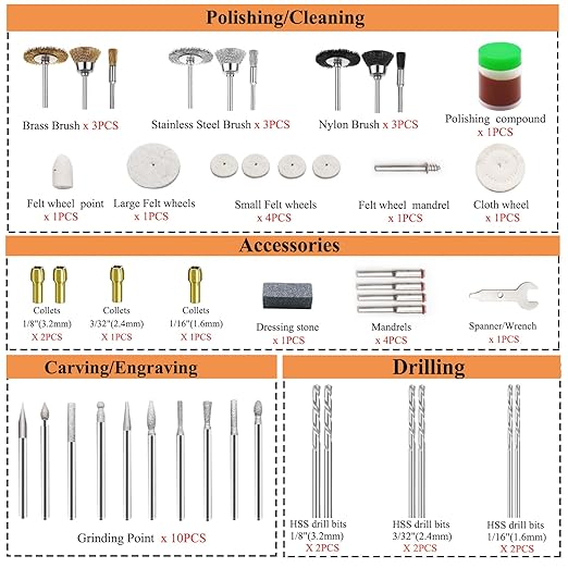 318PCS Rotary Tool Accessory Kit with Sanding Drum,1/8inch Shank Universal Fit for Most Rotary Tools,Bits for Sanding, Polishing, Cutting,Drilling,Engraving,Grinding,Woodworking,DIY