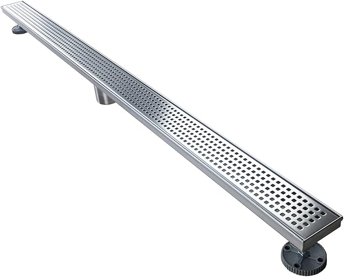 Neodrain 54-Inch Linear Shower Drain with Removable Quadrato Pattern Grate,Brushed 304 Stainless Steel Rectangle Shower Floor Drainr, Linear Drain with Leveling Feet,Hair Strainer