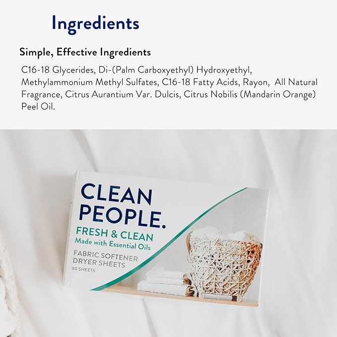 The Clean People Fabric Softener Sheets - Dryer Sheets - Softens & Removes Static - Vegan Laundry Softener With Essential Oils - Fresh 360 Pack