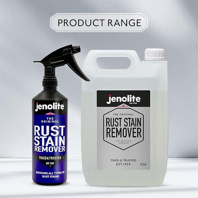 JENOLITE Rust Stain Remover 500 ml (16.9 fl oz) for Patios, Sinks, Toilets, Walls & Sidings. Fast-Acting Spray-On Cleaner & Wipe-Off Solution for Metal, Concrete & Tile. Made in Britain.