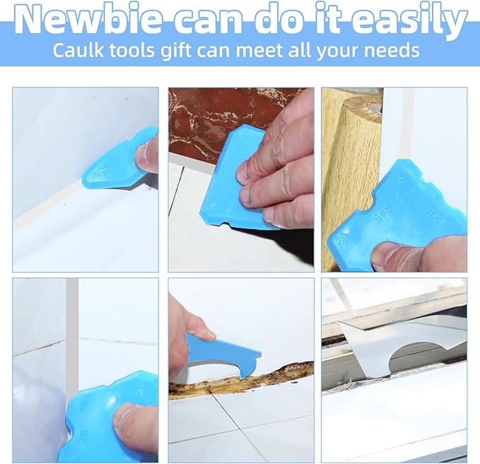 PRO Caulk Gun Kit Heavy Duty Silicone Caulking Gun Thrust Ratio 25:1 No-drip Rotating Barrel and Caulking Tools,Sealant Tools Grout Scraper For Kitchen Bathroom Sink Joint,With Gift Box