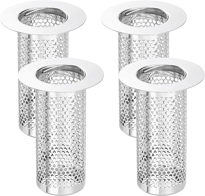 uxcell 4 Pack Shower Drain Strainer, 3.2" x 2.2" 304 Stainless Steel Floor Drain Strainer Deep Sink Hair Catcher for Kitchen Bathroom Balcony Floor Drain, Fit Hole Size from 1.3" to 2.2"