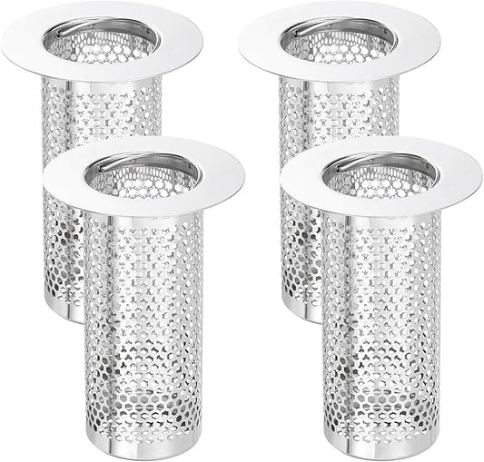 uxcell 4 Pack Shower Drain Strainer, 3.2" x 2.2" 304 Stainless Steel Floor Drain Strainer Deep Sink Hair Catcher for Kitchen Bathroom Balcony Floor Drain, Fit Hole Size from 1.3" to 2.2"