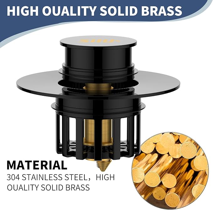 Universal 2 in 1 Bathtub Drain Stopper Bathtub Drain Hair Catcher，Pop-up Tub Stopper with Effective Filter Basket, Anti-Clogging Bathtub Drain Plug Bath Tub Stoppers for 1-1/2 to 1-3/4"" (Black)