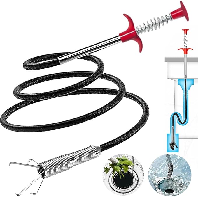 116" Drain Snake for Hair Clogs with 4 Claws Bendable Hose - Flexible Grabber Claw Pick Up Reacher Tool for Clogged Drains Opener