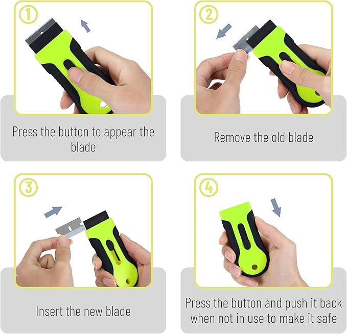 Bates- Razor Blade Scraper Tool, 2 Pack, 30 Extra Stainless Steel Blades, Anti-Slip Ergonomic Handle Design, Razor Scraper Set for Cleaning Window, Paint, Oven, Glass, Stove