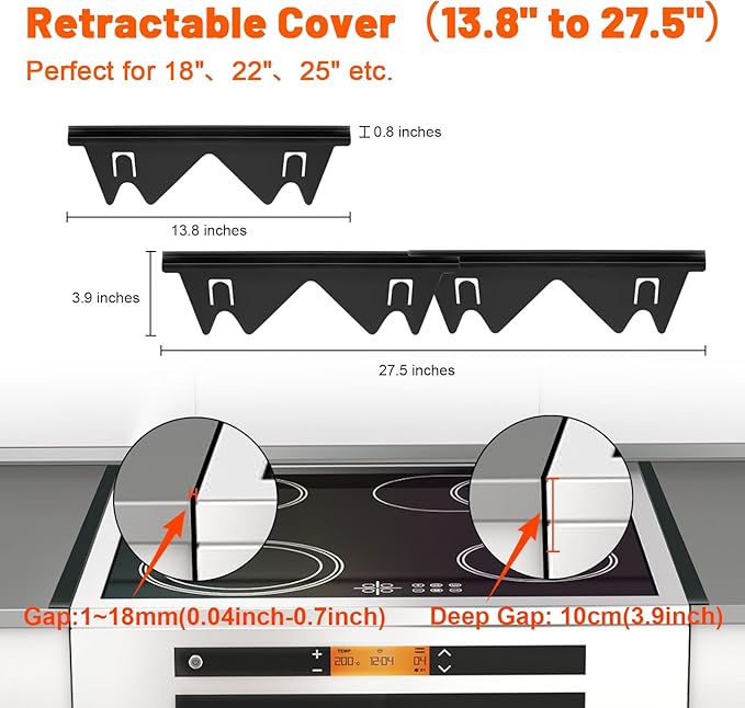 Stove Gap Covers for Electric, Oven Side Guards 2pcs, Gas Range Crack Strip, Stainless Steel Space Filler Between Stove & Counter Top, Crumb Catcher-Adjustable Len. 13.8" to 27.5", Fit 18",22",25" etc