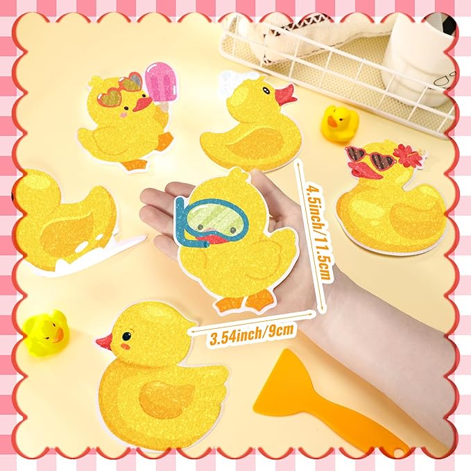Yaomiao 24 Pcs Duck Non Slip Bathtub Stickers Shower Stickers Anti Slip Decal Threads Adhesive Appliques with Scraper Adhesive Decals for Safety Bathroom Tubs, Shower Floor, Stairs