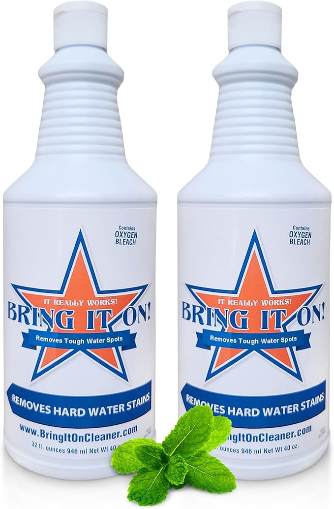 BRING IT ON! CLEANER Hard Water Stain Remover for Glass, Soap Scum remover for Shower glass, Fiberglass, Windows, Tile & Grout, Water Spot Remover for Bathroom, Lime Scale & Sink 32Oz 2Pack