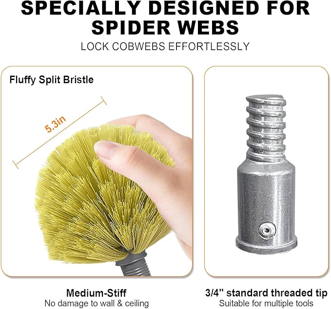 4-12ft Cobweb Duster with Extension Pole, 20 Foot High Reach Feather Dusters with Bristles for Cleaning Outdoor Indoor, 4-Stage Spider Web Remover with Telescopic Pole for Ceiling Wall Yellow