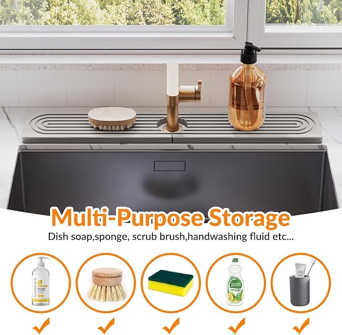 23.6 Inch Stone Faucet Mat for Kitchen Sink Splash Guard, Diatomite Sink Protectors for Kitchen Sinks Behind Faucet, Quick Dry Water Absorbing Stone Tray , Drip Catcher (Gray, 23.6" x 3.9")