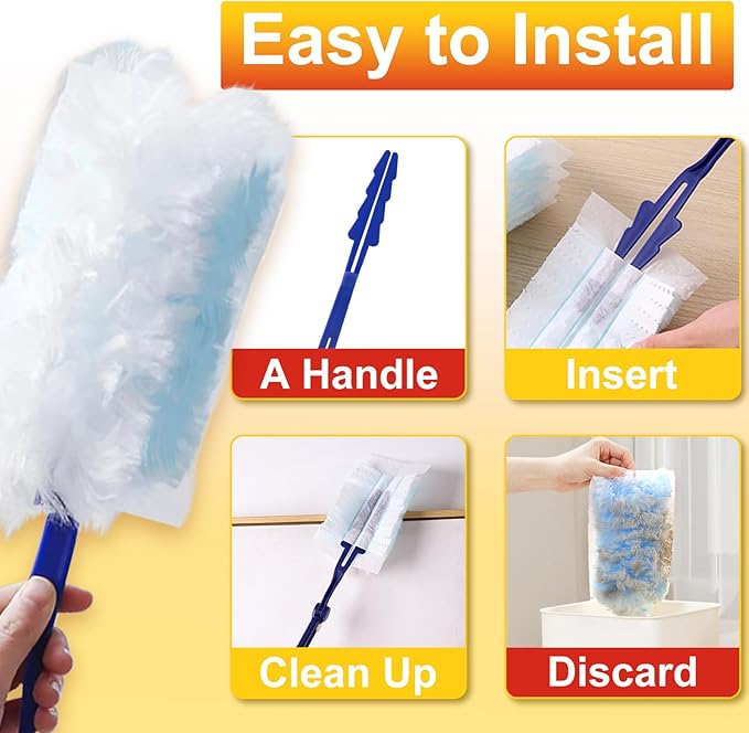 40Pcs Static Dust Removal Brush Disposable Replacement Head Compatible with Swiffer Duster Refills for Multi-Surface Dusters for Cleaning Furniture, Blinds, Electronics & Corners