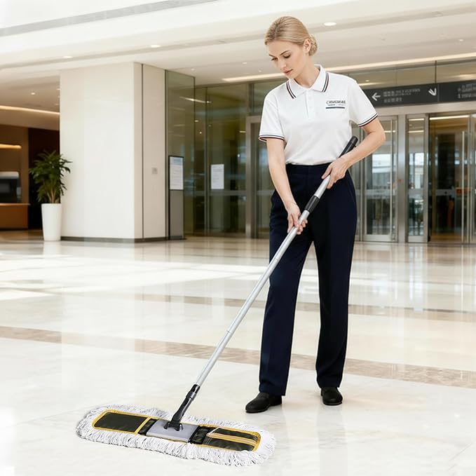 24" Commercial Dust Mop for Floor Cleaning, Heavy Duty Floor Mop with 59” Extendable Long Handle, Hotel Gym Garage Hospital Household Cleaning Supplies for Hardwood, Tiles, Marble Floors