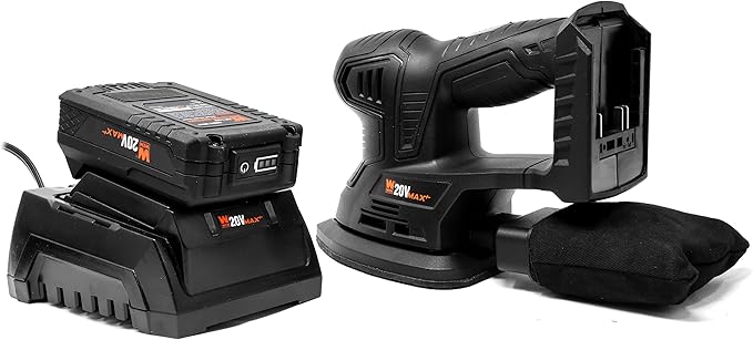 WEN Cordless Palm Sander with 20V Max 2.0 Ah Lithium-Ion Battery and Charger (20401) Black