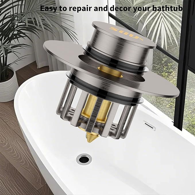 Universal 2 in 1 Bathtub Drain Stopper Bathtub Drain Hair Catcher，Pop-up Tub Stopper with Effective Filter Basket, Anti-Clogging Bathtub Drain Plug Bath Tub Stoppers for 1-1/2 to 1-3/4"" (Dark Grey)