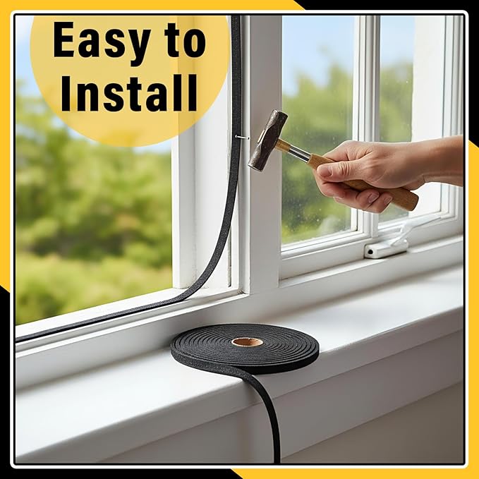 Pangda Nail on Felt Weatherstrip 3/8 Inch x 3/16 Inch x 33 ft Winter Gray Weather Stripping for Doors and Windows Brush Door Sweep Draft Dust Stopper Sliding Seal