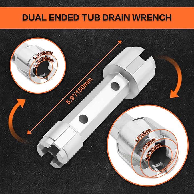 Telescoping Basin Wrench with 3/8 to 1-1/4” Jaw Capacity and 10"-17" Extendable Handle & Tub Drain Remover Wrench with Dual Ended Heavy Duty Aluminum Removal Tool