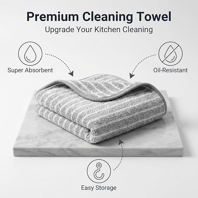 6 PCS Kitchen Cloth Dish Towels Thick Absorbent Cleaning Towels for Kitchen Non Oil Staining Durable Non Shedding Dish Cloths Ideal for Table Wiping Home Use and wet and dry use Dish Drying rag ﻿