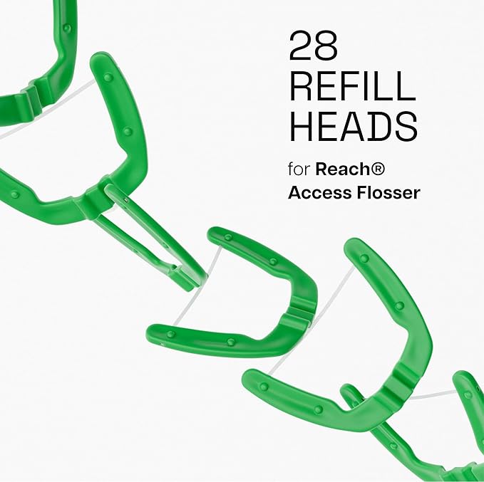 REACH Ultraclean Access Flosser Refill Heads, Mint, Plaque Remover for Teeth, Shred Resistant, for Hard to Reach Areas, Oral Care, PFAS Free, for Adults & Kids, 1 Pack, 28 Count