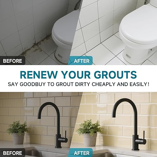 Tile Grout Repair Kit, 2 Pack Black Grout Filler for Bathroom, Kitchen, Rstore & Renew Tile Joints Line, Triple Protection, Fast Drying Shower Grout with Tools(Black, 10.58oz/300g)