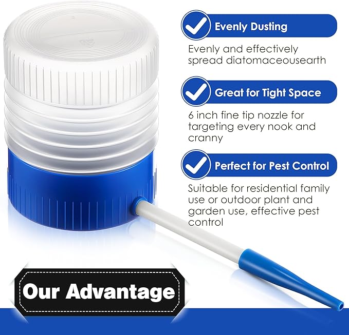 Qualirey 1 Pack Diatomaceous Earth Powder Duster with 6 Inch Extension Nozzle, Diatomaceous Earth Powder Duster for Pest Control, Sprayer for Indoor and Outdoor Use