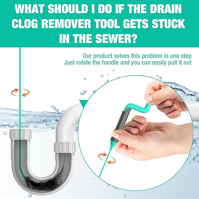 Rotating Handle Drain Snake - 40 Inch Steel Wire Hair Drain Clog Remover, Heavy Duty Flexible Plumbing Snake for Shower, Sink, Toilet, Bathroom & Kitchen Drain Cleaner Tool(6PCS)