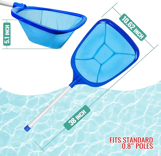 Pool Skimmer Net Swimming Pool Cleaning Supplies Professional Leaf Rake Fine Mesh Frame Net (Azul, 38 inch) Pack