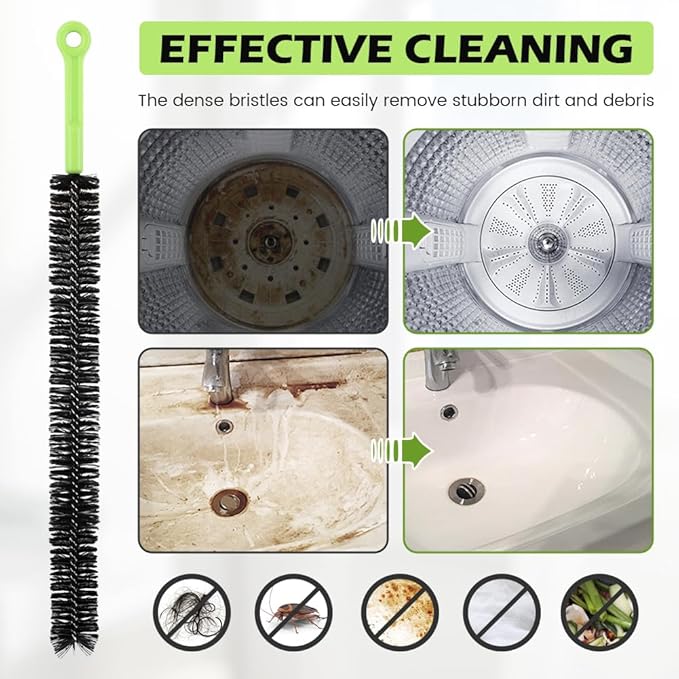 2 Pcs Drain Clean Brush Set,with 2 S-shape Hooks Extended Dryer lint Removal Brush Drain Clog Remover for Toilet, Kitchen Sink, Sewer Drain, Bathroom Tub(size:16 inch)