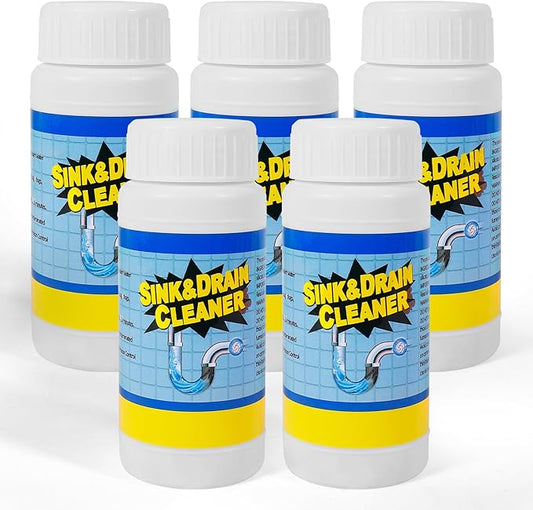 Sink and Drain Cleaner Powder Kit: Fast-Acting Clogged Pipe Opener for Kitchen Bathroom Pipes and Floor Drains - Drain Clog Remover for Routine Home Plumbing Maintenance (5 pack)