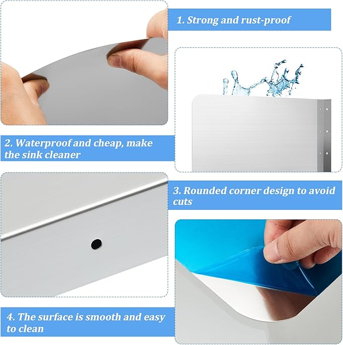 Therwen 2 Pcs Stainless Steel Side Splash Guard for Sink 20 x 20 Inch Wall Mount Guard with Screws Commercial Restaurant Hand Sink and Compartment Prep Sink Kitchen Sink Splash Protector Supply