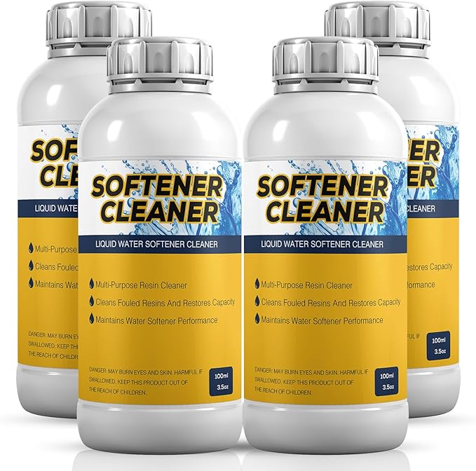 4-Pack Liquid Water Softener Cleaner, Water Softener Cleaner Solution Universal Cleanser for Hardwater Systems, 4 Ounce Bottle