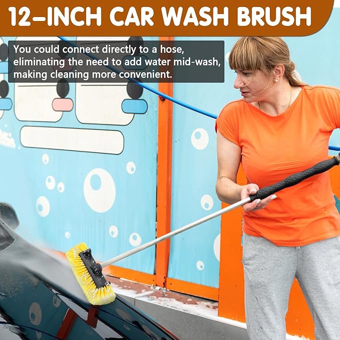 12" Car Wash Brush Head, Soft Bristle Scrub Brush, Large Durable Car Washing Brush, Wash Brushes for Vehicles, Auto, Truck, Boat, House Siding, Sweep Snow, Caravan, Solar Panel